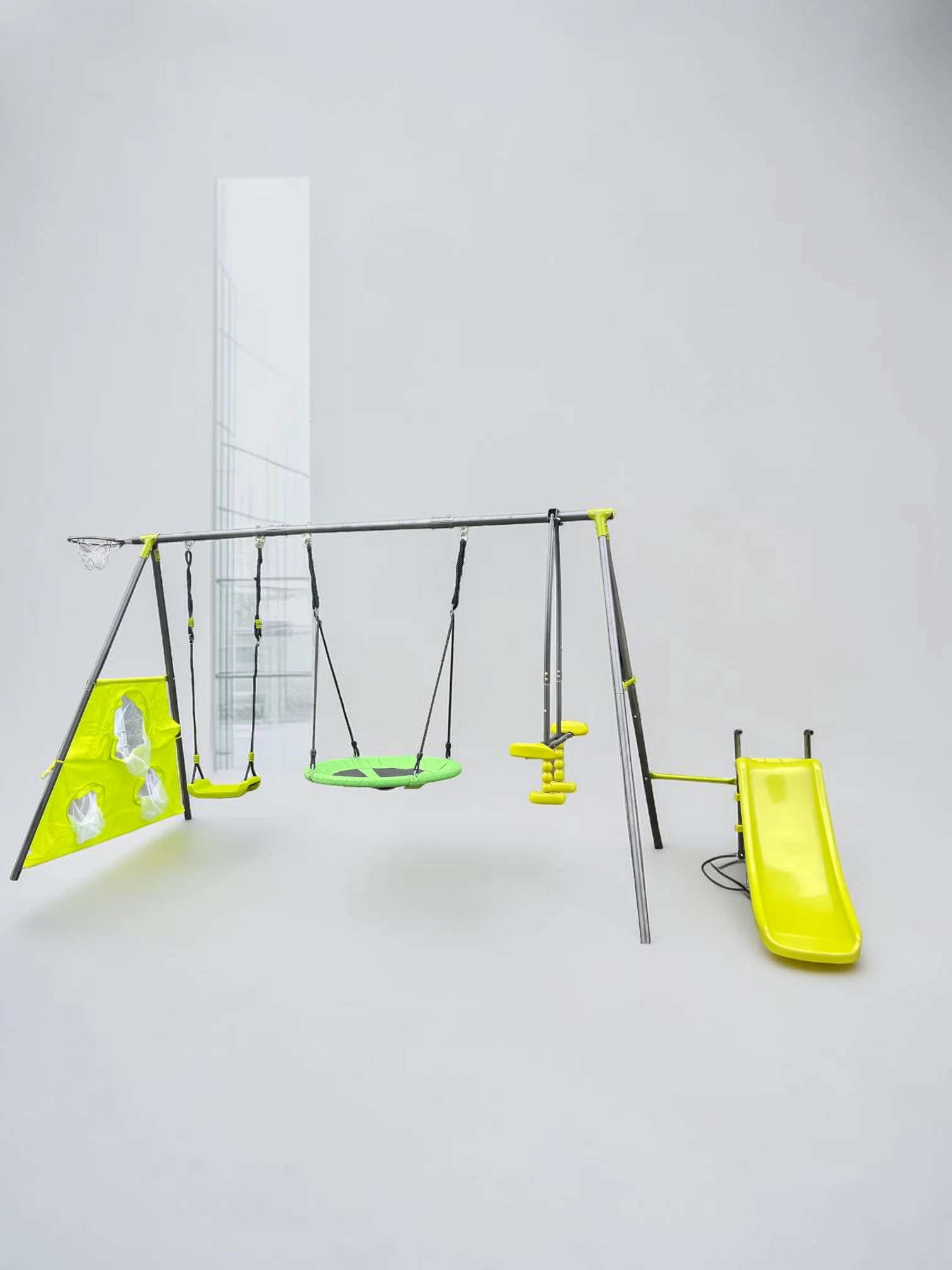 Minimalsave Outdoor Swing Set 6-in-1 Playground Heavy-Duty Metal 440lbs Capacity