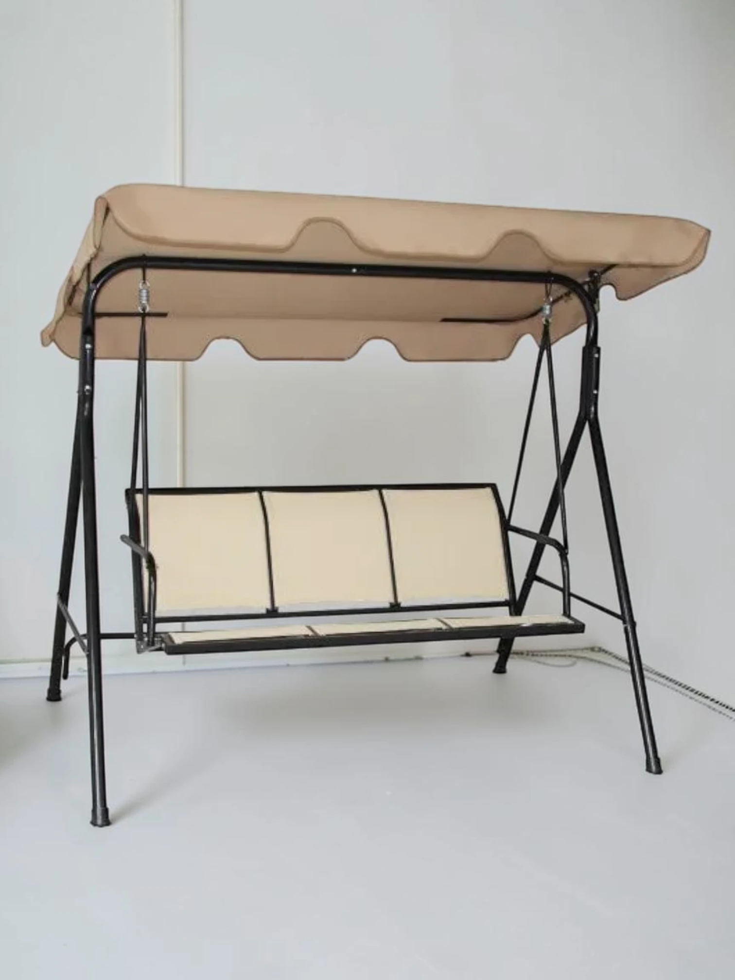 Minimalsave 3-Person Outdoor Patio Swing Canopy Durable Steel Frame Weather-Resistant Fabric Brown