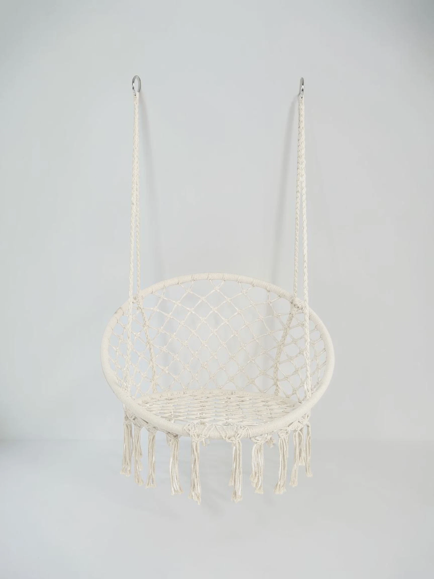 Minimalsave Macrame Hanging Hammock Chair Cotton Rope Indoor & Outdoor 330 Lbs Capacity Beige/Black