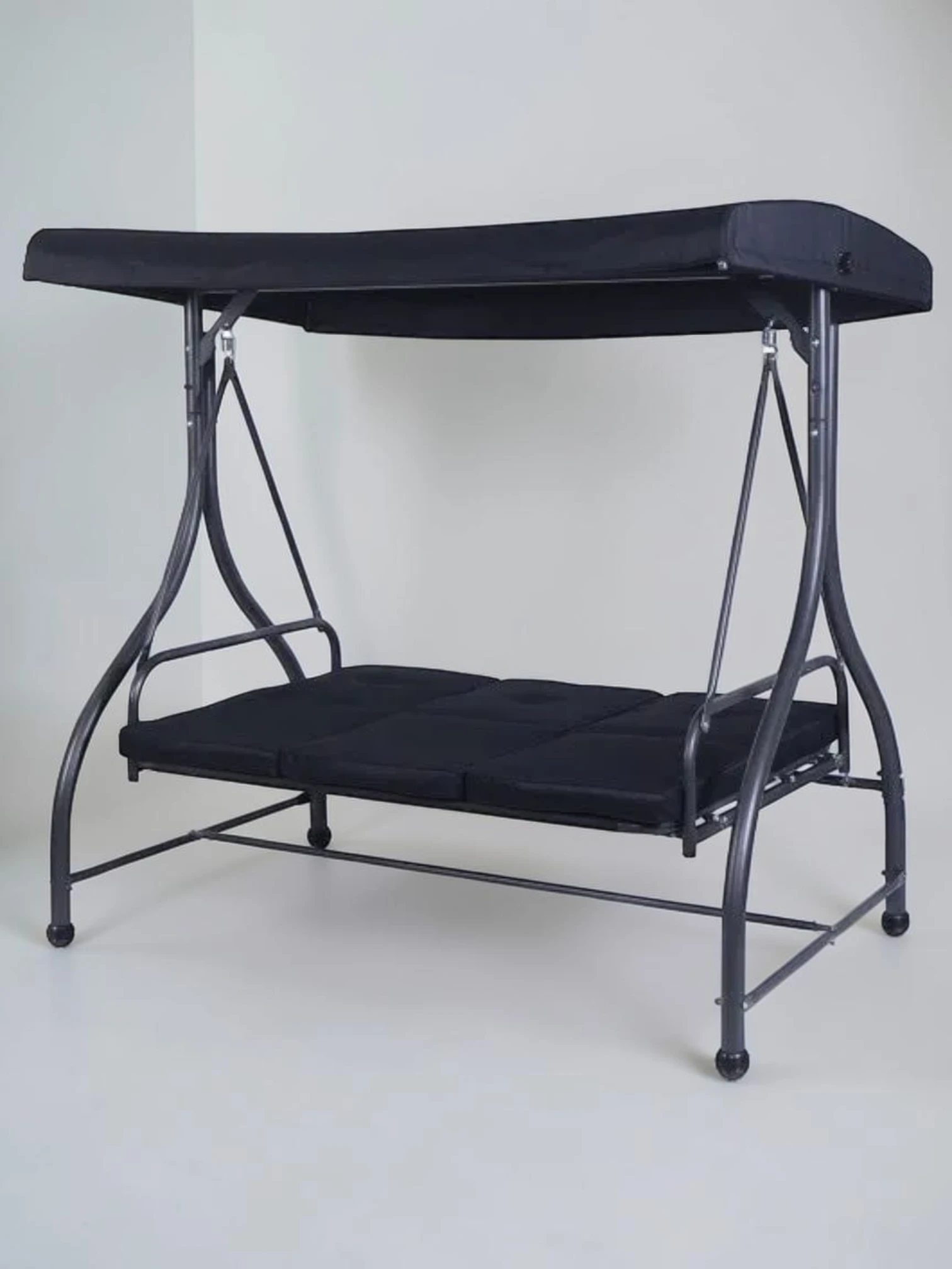 Minimalsave 3-Seat Outdoor Convertible Swing Hammock Steel Frame Adjustable Tilt Canopy Black