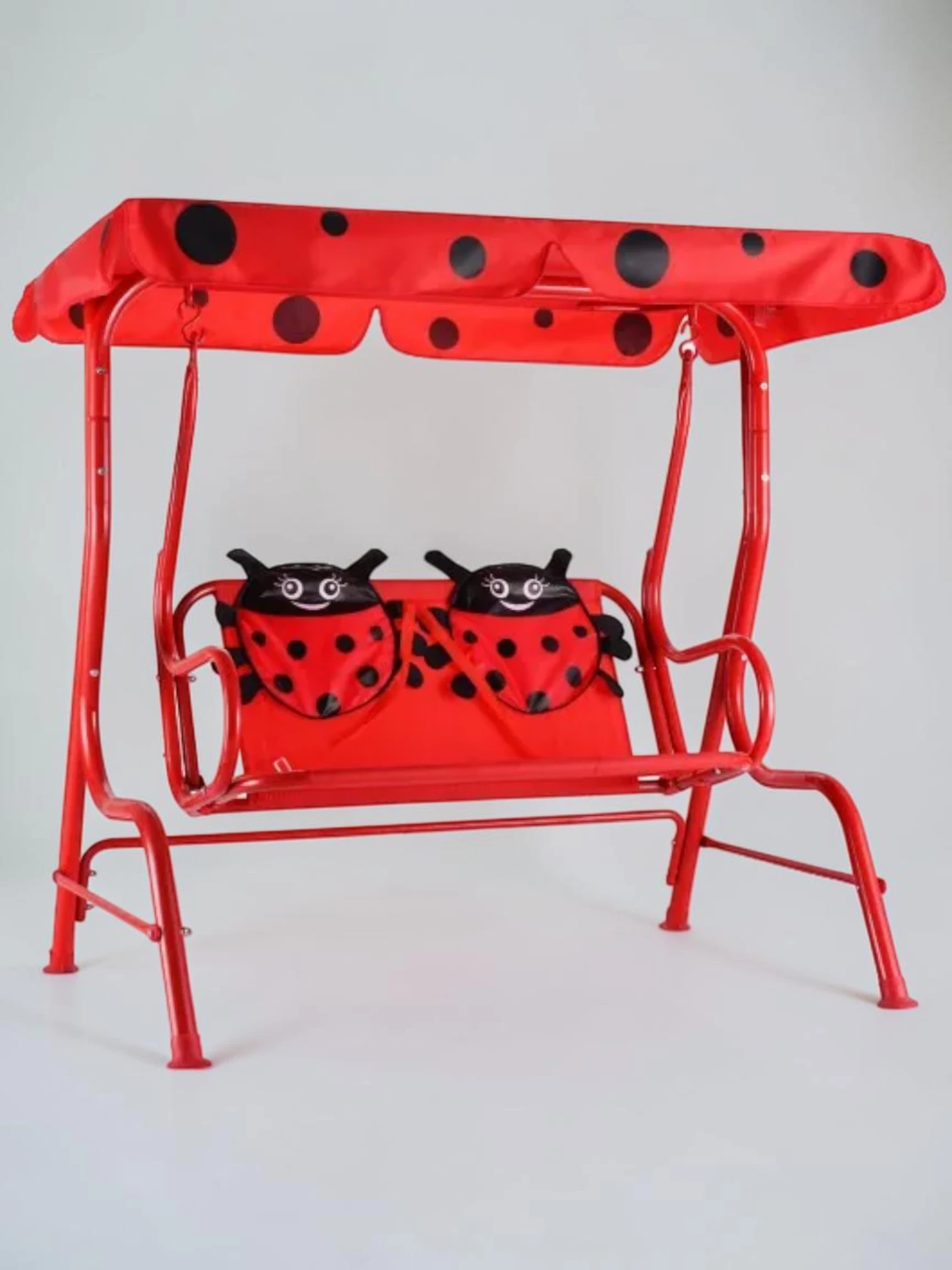 Minimalsave Kids Patio Swing Outdoor Porch Bench Red Beetle Pattern Weather-Resistant Metal Frame