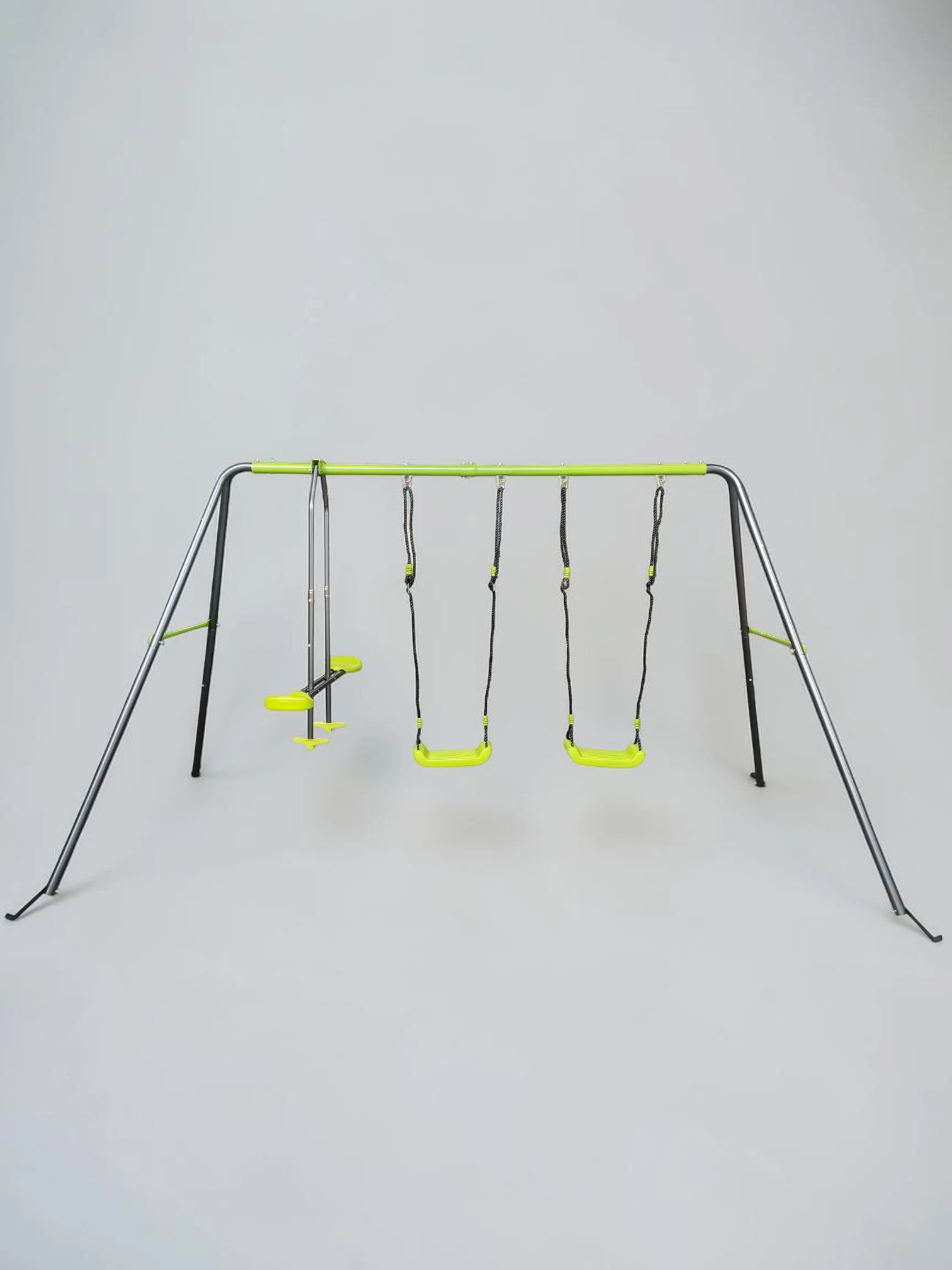 Minimalsave Outdoor Metal Swingset Face-to-Face Swing Set Lime Green 133.86"W x 59.06"D x 70.87"H